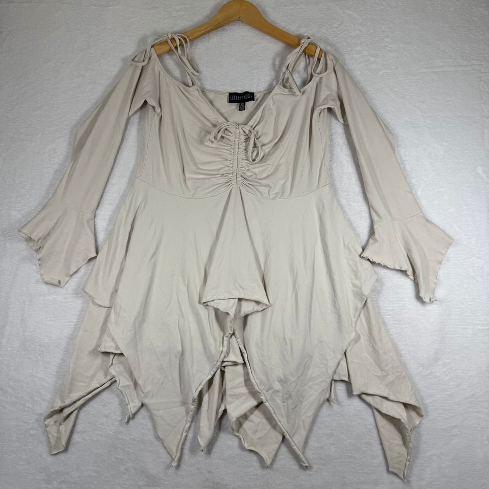 Current Mood XL Cream Cold Shoulder Handkerchief Hem Bell Sleeve Top ACM22525